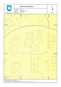 Kommuneplankart som viser eiendomsgrenser, eiendomsnummer og adresse for Furløppveien 22 i Asker kommune.