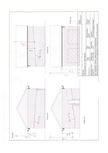 Fasadetegning som viser bygningens utsyn fra fire sider (nord, sør, øst, vest) med mål og detaljer.