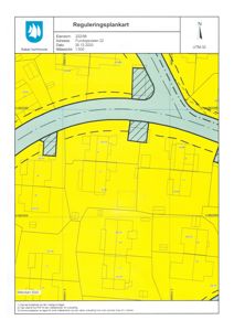 Reguleringsplankart som viser eiendomsgrenser, arealbruk og infrastruktur i Furutoppveien 22.
