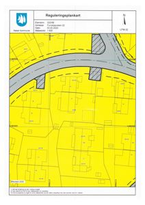 Reguleringsplankart som viser eiendomsinndeling, arealer og bygningstomter for Furdtoppveien 22.