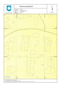 Kommuneplankart som viser eiendomsgrenser, vegnett og arealbruk i Asker kommune.