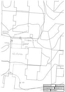 Situasjonsplan (utenomhusplan) som viser tomtens grenser, eksisterende mur, hage/grassområder, garasje og snittegninger (Snitt A-A).
