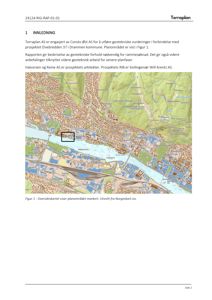 Oversiktskart over Drammen kommune med planområdet markert i et svart rektangel. Kartet viser topografi, vannveier og bebyggelse.