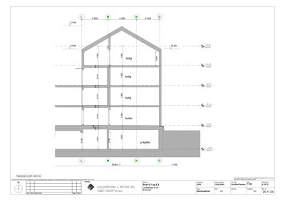 Snittegning (Snitt 5.1 og 5.2) som viser bygningens tverrsnitt, høyder, etasjer og konstruksjon.