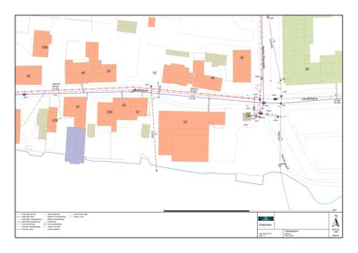 Situasjonsplan som viser tomtens beliggenhet i forhold til nabolag, veier (Landfjellveien) og eksisterende bygninger.