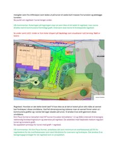 Situasjonsplan som viser bygningens plassering i forhold til turvei, regnbed og terrengkoter.