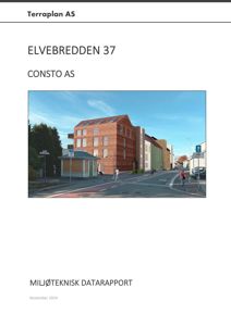 3D-rendering eller illustrasjon av en planlagt bygning (ELVEBREDDEN 37) sett fra gaten, inkludert omgivelsene.