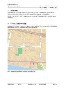 Et kartutsnitt (kartutsnitt) som viser nabolaget rundt Landfalløya 37 i Drammen, inkludert gater og andre eiendommer.