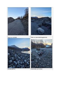 Fotografier av uteområde, vei og sjøfront i et byggeområde