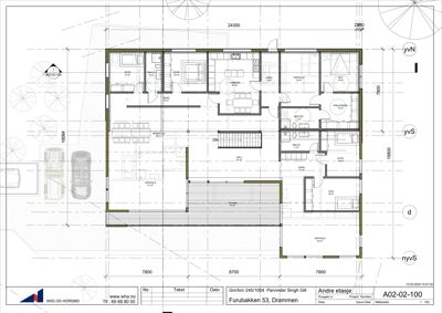 Etasjeplan (Andre etasje) som viser romfordeling, dører, vinduer og mål for en bolig.
