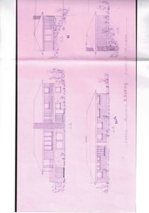 Fasadetegning av en bolig sett fra flere vinkler (for- og sidefasade).