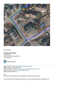 Satellittbilde med overlagte tomtegrenser og infrastruktur (veier, vannledninger) for eiendom på Guttorm Fløystadsvei 48.