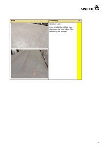 Fotografier av gulv med sprekk i en bygning, inkludert tekstforklaring om at det kreves overvåking.