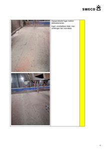 Fotografier av et betonggulv med oppsprukne fuger, inkludert en tekstbeskrivelse av tilstanden.