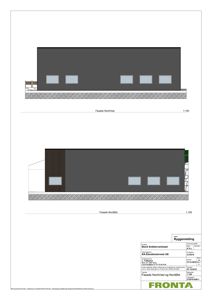 Fasadetegning som viser oppriss av bygningens ytre side sett fra Nord/Vest og Nord/Ost.