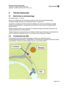 Situasjonsplan som viser plassering av en containerløsning (VBA) i forhold til et basseng og en vei.