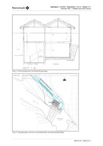 Bildet viser to tegninger: øverst et snitt (Figur 4) og nederst en situasjonsplan (Figur 5). Situasjonen er den dominerende typen tegning her.