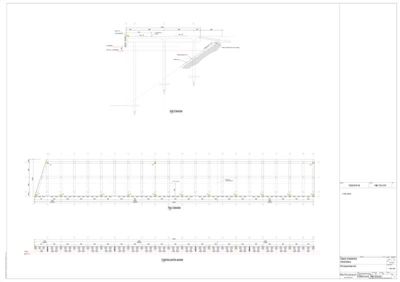 Dette bildet viser en teknisk tegning med etasjeplaner (top, side, front) og detaljeringslinjer for en bygning.