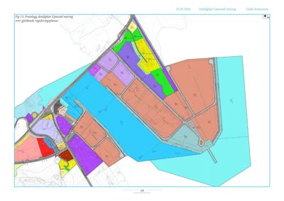Situasjonsplan (detaljplan) som viser tomtedeling, arealbruk og infrastruktur for et næringsområde i Gjøvik kommune.