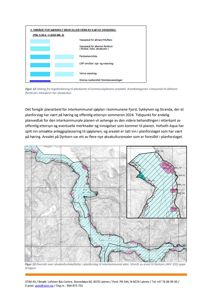 Kart som viser et kartutsnitt av et kystområde med overlagte fargekoder for ulike vannarealer (f.eks. fiske, akvakultur) og en innfelt detaljvisning av et spesifikt område (Dyrkorn).
