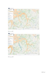 Bildet viser to kart fra et kartprogram (Kartverket) som viser endringer i et område over tid (Uke 21 og Uke 24, 2018).