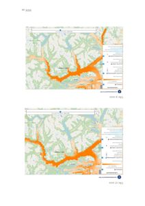 Bildet viser to kart fra NVEs lakseluskartet som viser lakselusforekomst i et vassdrag for uke 27 og uke 31 i 2022.