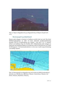 Kart over en havområde som viser bunntopografi, anleggsområder (markert med firkantet område) og soner (markert med sirkler).