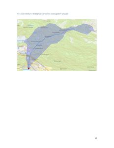 Oversiktskart som viser nedbørsarealet for en planlagt bru ved Eigedom 151/10.