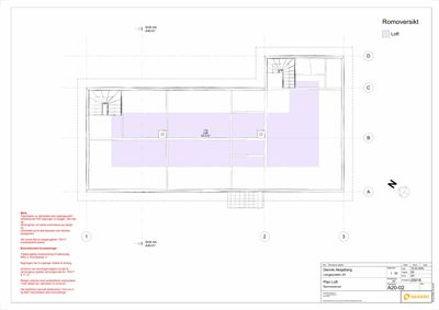 Etasjeplan (loft) med romfordeling, trapperom og romareal (132 m²).