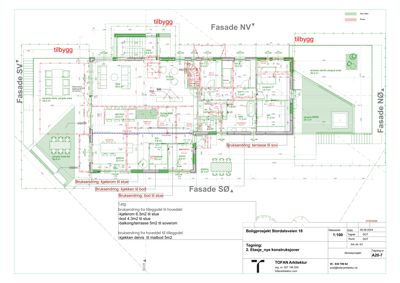 Etasjeplan (2. etasje) for boligprosjektet Stordalsveien 18, som viser romfordeling, bruksendringer og tilbygg.