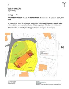Situasjonsplan som viser eiendommen Stordalsveien 18 med bygningens plassering, tomteareal og planlagt tiltak (totalrenovering med tilbygg).