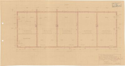 En tegning som viser romfordeling og veggkonstruksjoner for en etasje i en bygning.