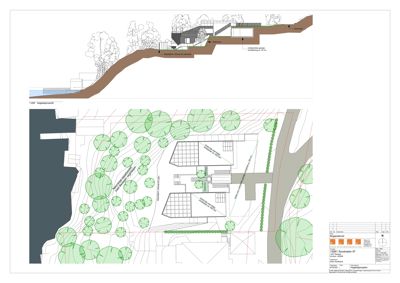 Situasjonsplan som viser tomtens terrengforhold, beplantning, bygningers plassering og tilknytning til omgivelsene.