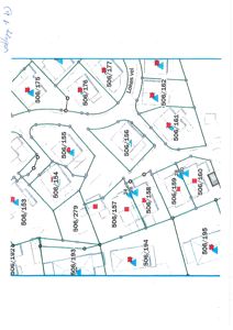 Situasjonsplan som viser eiendelsinndeling (tomtegrenser) med arealnummer (f.eks. 506/175) og bygningsplasseringer.
