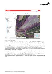 Et kartutsnitt fra NVE Atlas som viser fareområder for stein- og jordskred i et planlagt område.