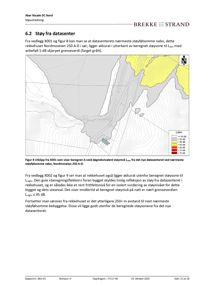 Et kart som viser beregnede støysoner (Lden) rundt et datasenter og nabobebyggelse, med en nøkkel for lydnivå i desibel.