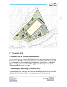 Bildet viser en situasjonsplan (Figur 1) som illustrerer plassering av et nytt vannkraftverk i forhold til eksisterende infrastruktur, veier og topografi.