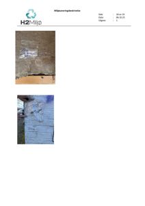 Fotografier av prøvetaking av asbestholdige materialer (TPO6) på en bygning.