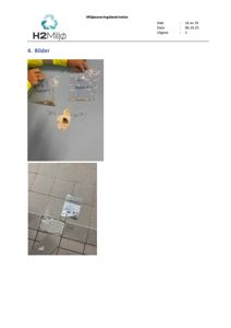 Fotografier av prøver tatt fra en bygning, inkludert et objekt i en plastpose og et utskåret stykke i gulvet.