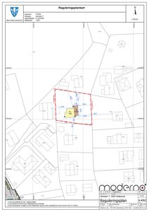 Reguleringsplan som viser eiendomsinndeling, grenser og bygningssituasjon.