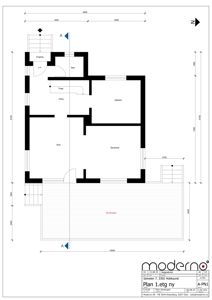 Etasjeplan (1. etg ny) som viser romfordeling, dimensjoner og orientering for en bolig.