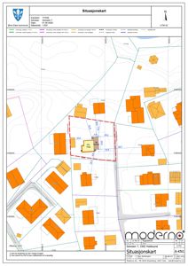 Situasjonskart som viser eiendomsgrenser, naboeiendommer og bygningsplassering.