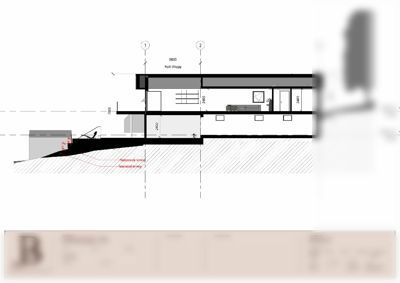 Snittegning (Snitt A-A) som viser bygningens tverrsnitt, høyder, innvendige rom og forhold til terreng.