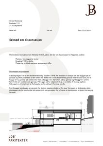 Snittegning som viser bygningens tverrsnitt, høyder, terrengforhold og plassering i forhold til eksisterende garasje.