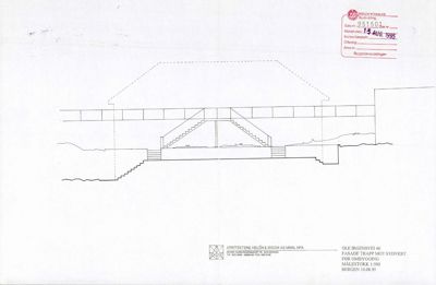 Fasadetegning som viser oppriss av en trapp mot sydvest for en bygning.