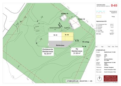 Situasjonsplan (tomteplan) som viser bygningenes plassering, areal og forhold til naboeiendom.