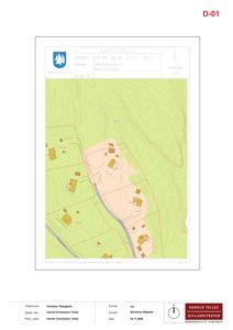 Situasjonsplan eller kartutsnitt som viser tomtens form, terrengforhold (konturlinjer) og plassering av eksisterende bygninger i forhold til hverandre.