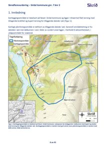 Kart over et kartleggingsområde på Neset i Sirdal kommune, med topografi, vannveier og lokalisering.