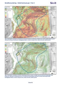 Helningskart (topografisk kart) som viser terrengform, helningsgrader og kritiske områder for skredfare.