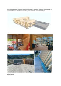 Et sammensatt bilde (collage) som viser ulike faser av en byggeplass, inkludert et 3D-modellbilde øverst og flere fotografier av selve konstruksjonen nederst.